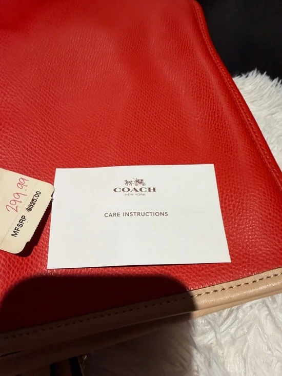 Coach Red Tote with Tan Trim and Handles - Picture 8 of 13